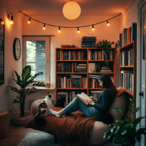 Cat friendly reading nook in a small apartment
